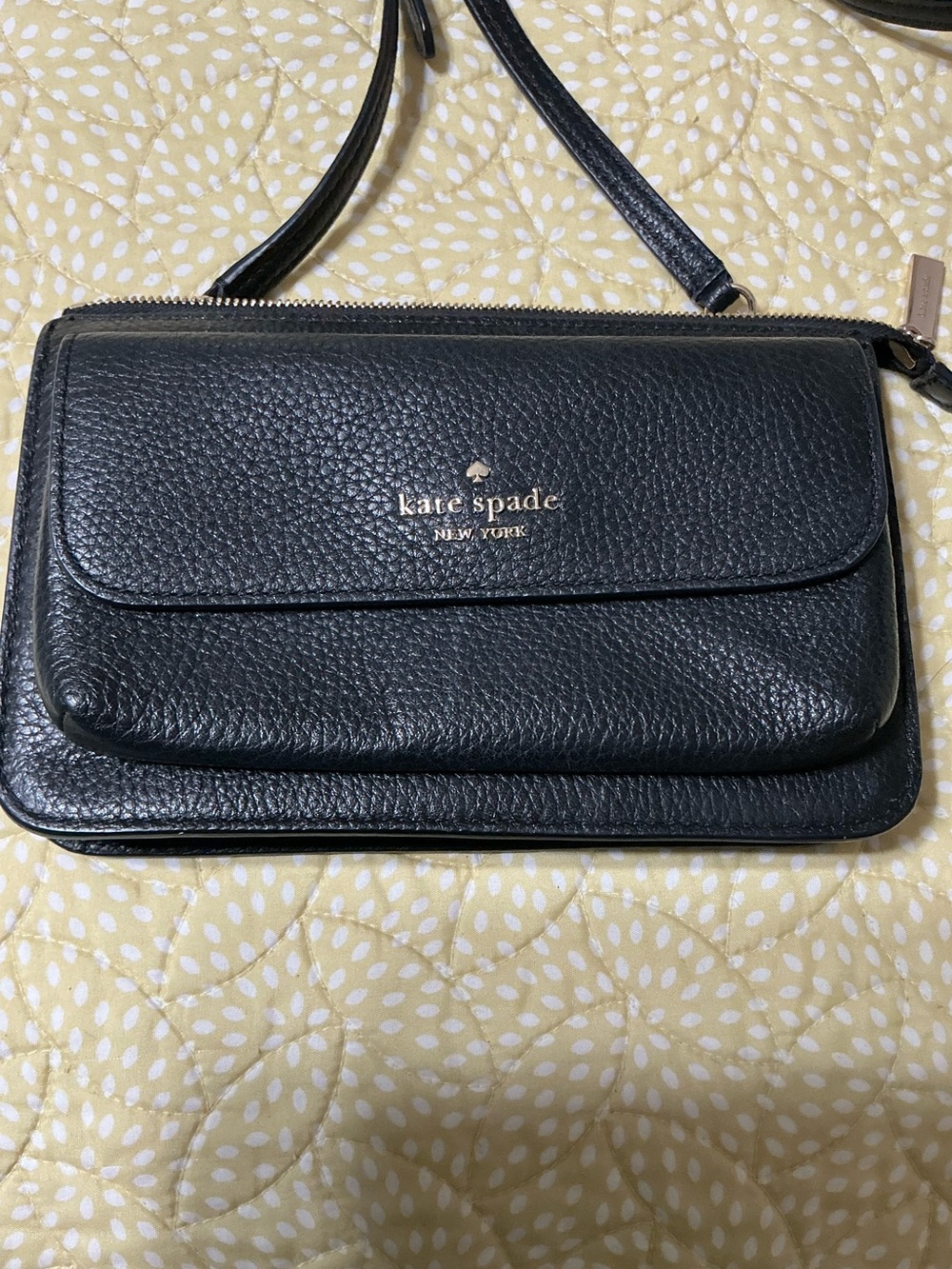 Kate Spade  Leila Small Flap Crossbody Bag - Black Pebbled Leather